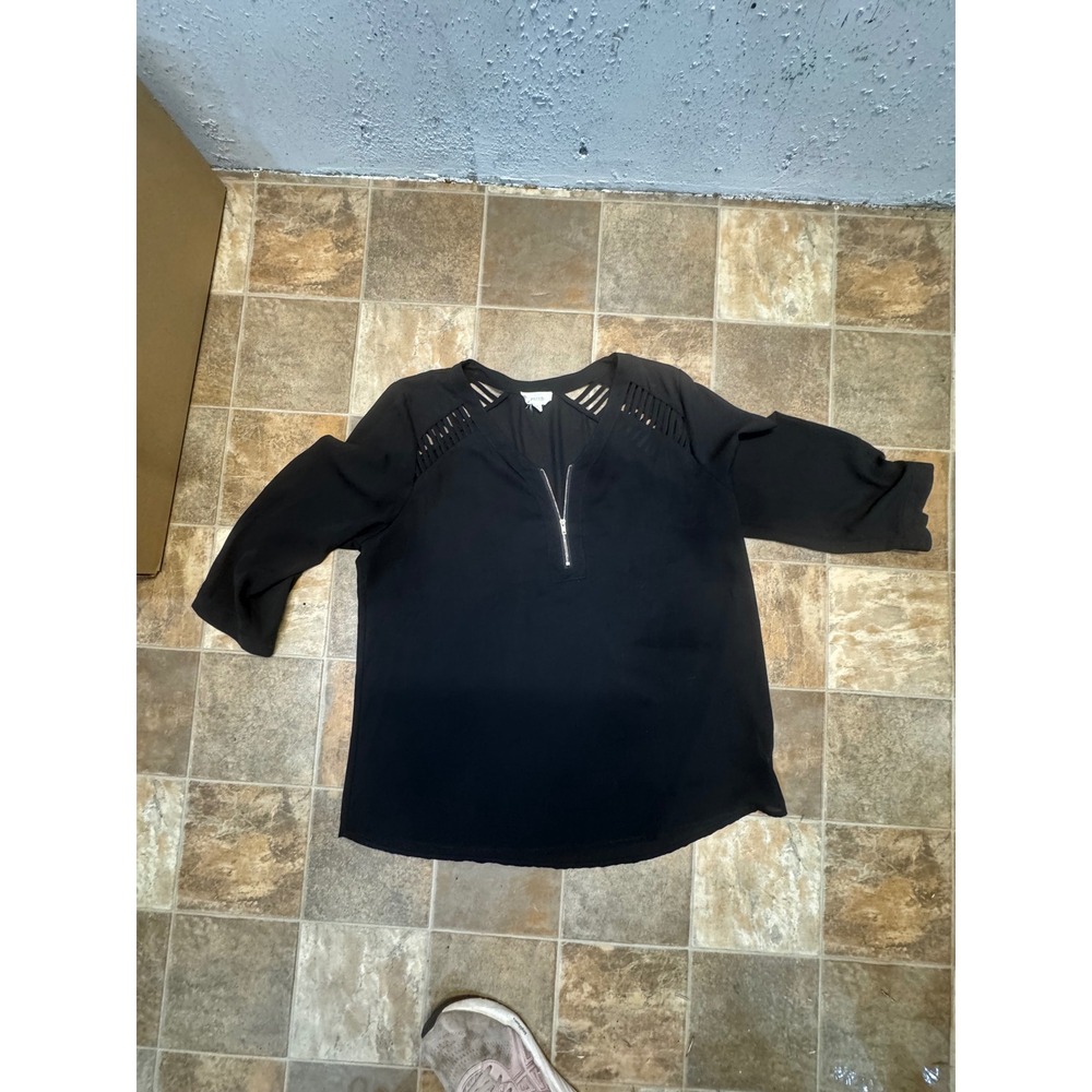 Perch by Blu‎ Pepper Black Half Zip Ladder Cutout Shoulder Blouse 2XL